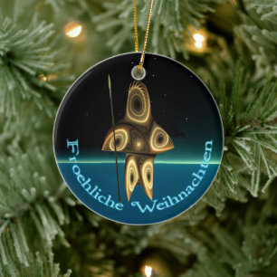 Froehliche Weihnachten - Fractal Inuit Hunter Julgransprydnad Keramik