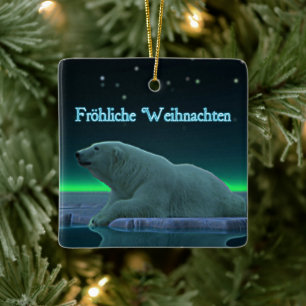 Froehliche Weihnachten - Polar Bear i isse Kant Julgransprydnad Keramik