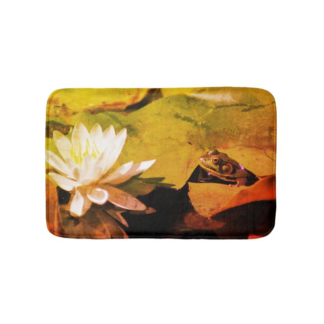Frog Admiring Vatten Lily Abstrakt Distress Badrumsmatta (Framsidan)