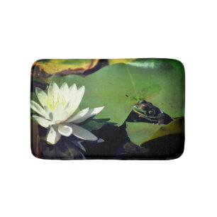 Frog Admiring Vatten Lily Lotus Flower Badrumsmatta