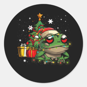 Frog Älskare jul Ljus Träd Santa Hat Merry C Runt Klistermärke