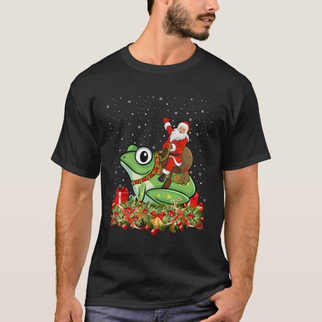 Frog Älskare Julafton gift Santa Riding Frog for C T Shirt (Framsida)