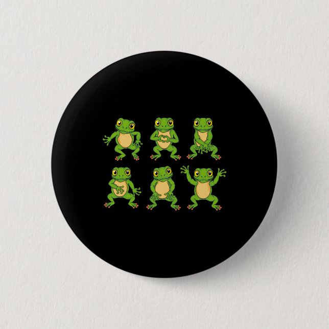 Frog Älskare Kids Cute Dancing Frogs Knapp (Framsida)