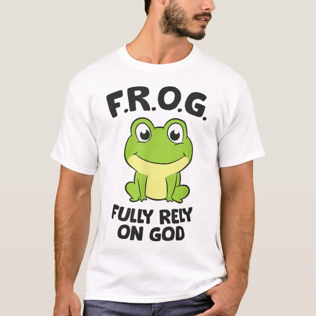 Frog är helt beroende av gud Christian Frog T Shirt (Framsida)
