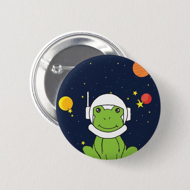Frog Astronaut Animal with Space Helmet Clipart Knapp (Framsida & baksida)
