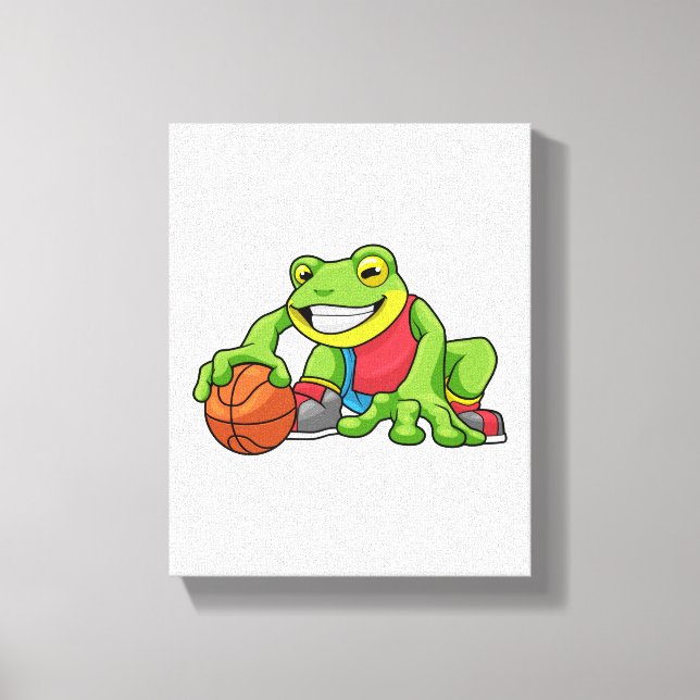 Frog at Sports with Basketball Canvastryck (Framsida)