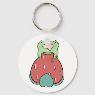 Frog Ätning av jordgubbsbär Nyckelring