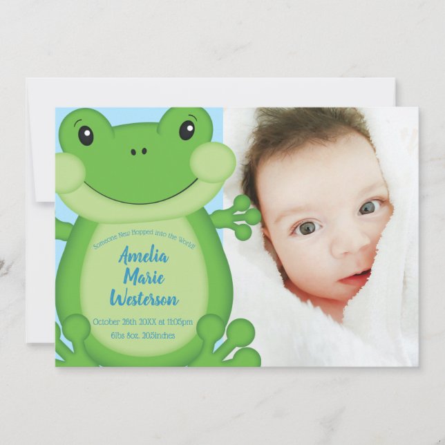 Frog Baby Shower Blue Inbjudningar (Framsida)