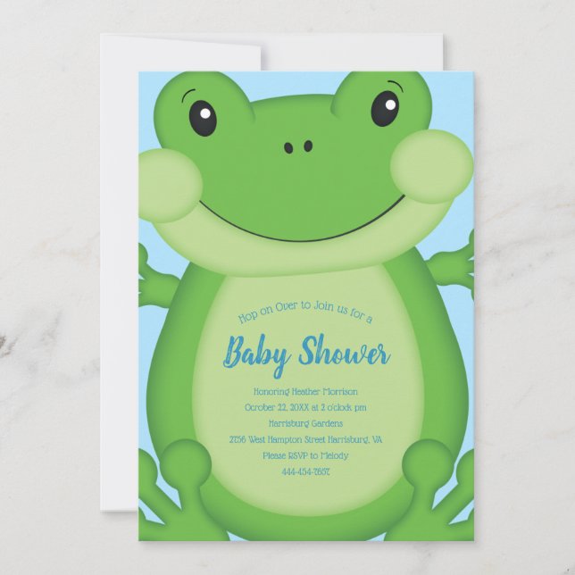 Frog Baby Shower Blue Inbjudningar (Framsida)