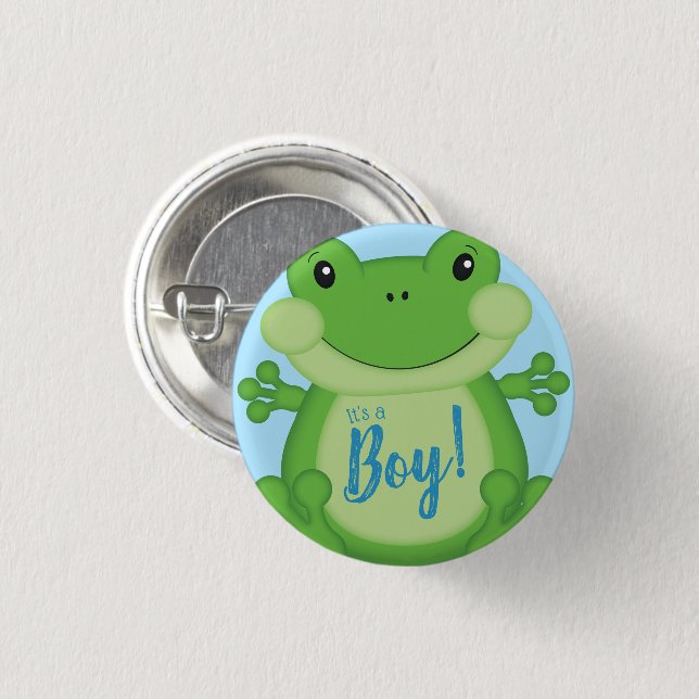 Frog Baby Shower Blue Knapp (Framsida & baksida)