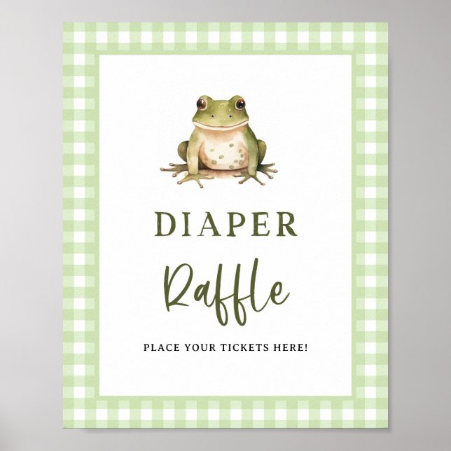 Frog Baby Shower Diaper Raffle Biljett Sign Poster (Framsidan)