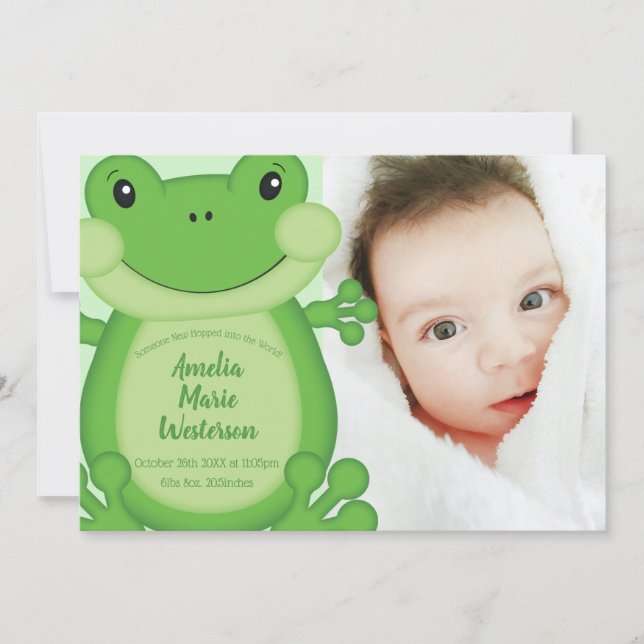 Frog Baby Shower-Grönt Inbjudningar (Framsida)