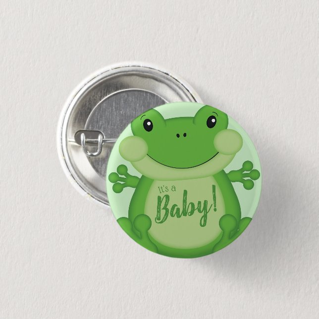 Frog Baby Shower-Grönt Knapp (Framsida & baksida)