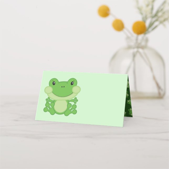 Frog Baby Shower-Grönt Placeringskort (Framsida)