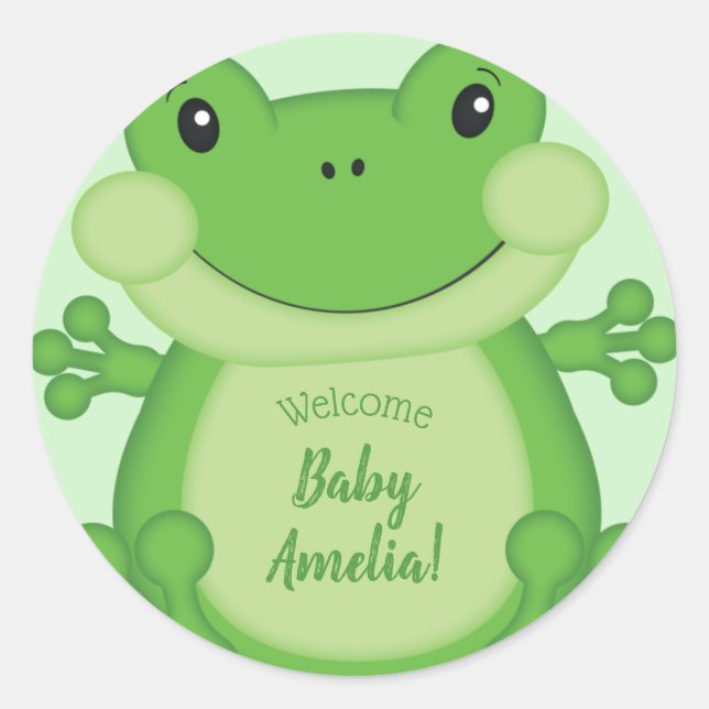 Frog Baby Shower-Grönt Runt Klistermärke (Framsida)