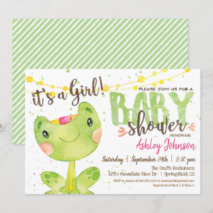 Frog Baby Shower-inbjudan, flicka Inbjudningar