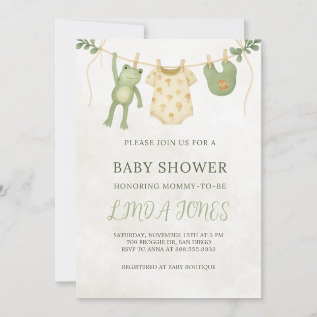 Frog Baby Shower Invitation Inbjudningar (Framsida)
