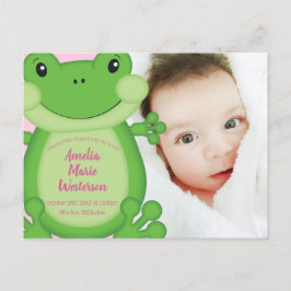 Frog Baby Shower Rosa Girl Vykort