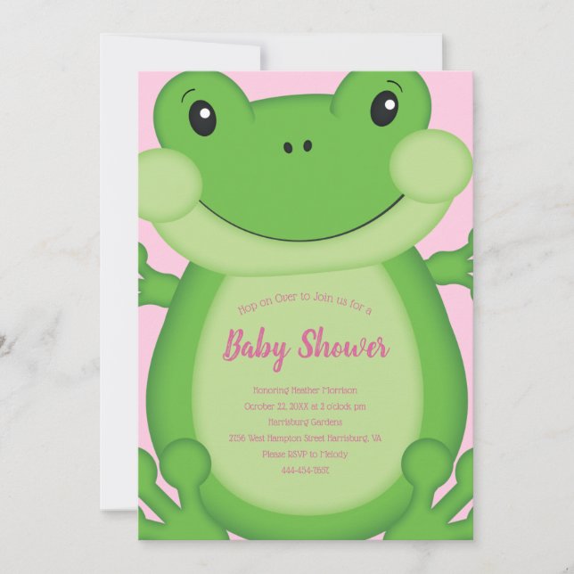 Frog Baby Shower Rosa Inbjudningar (Framsida)