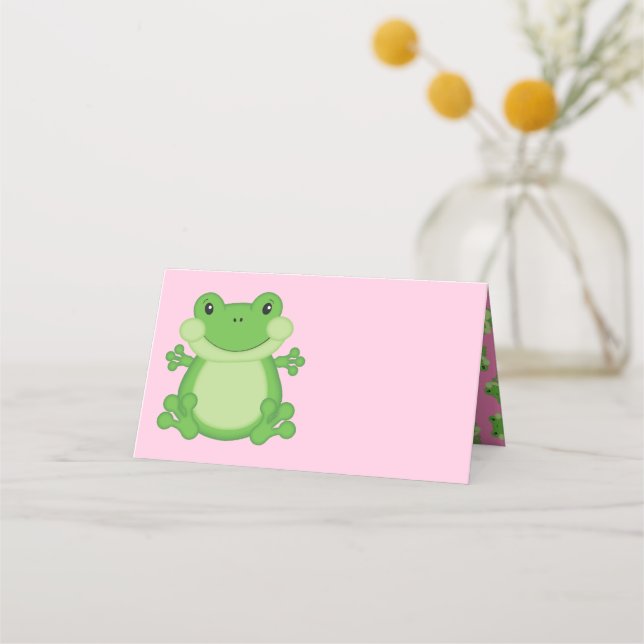 Frog Baby Shower Rosa Placeringskort (Framsida)
