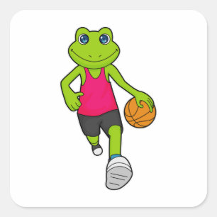 Frog Basketball-spelare Basketball Fyrkantigt Klistermärke