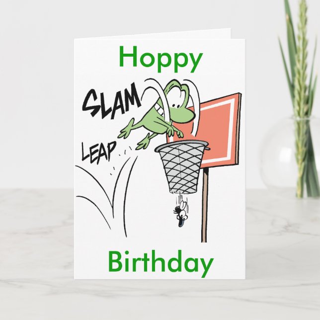 Frog Basketball Tecknad Hoppy Birthday Card Kort (Framsida)