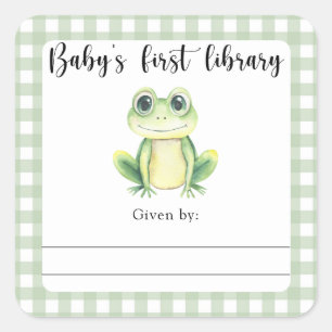 Frog Bebis Shower bokmärke - baby's första bibliot Fyrkantigt Klistermärke