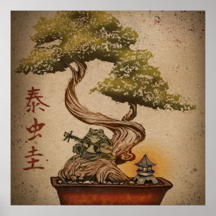 Frog Bonsai Träd Art Design Ideal Gift Poster