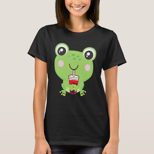 Frog Bubble Tea 4th Of July American Flag Usa T Shirt (Framsida)