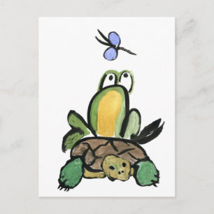 Frog Catches a Ride on Turtle Vykort