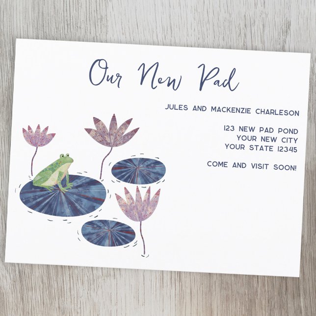 Frog Change of Adress annonscement Postcard Helg Vykort (Frog themed New Pad change of address moving home announcement postcard.)