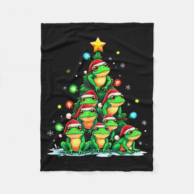 Frog Christmas Tree Funny Hopper Holiday Cute Frog Fleecefilt (Framsidan)