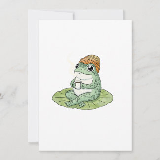 Frog Cottagecore Dricker Kaffe Illustration Inbjudningar