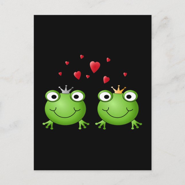 Frog Couple med hjärtan. Vykort (Framsida)