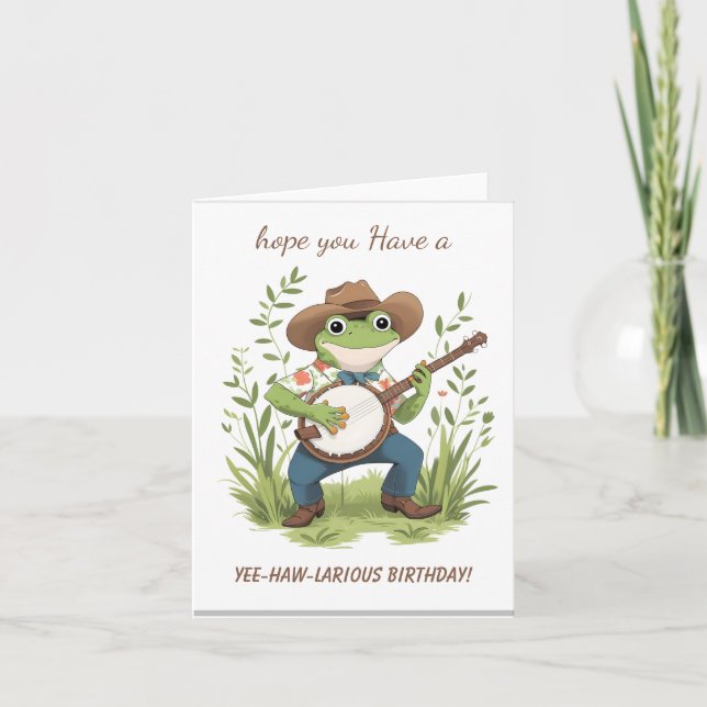 Frog Cowboy Banjo Funny Watercolor Animal Tack Kort (Framsida)