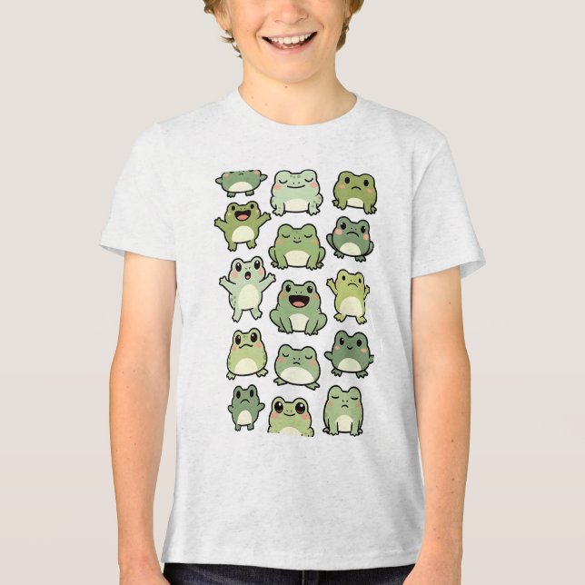 Frog Doodle Pattern - Kawaii Gift for Kids T Shirt (Framsida)