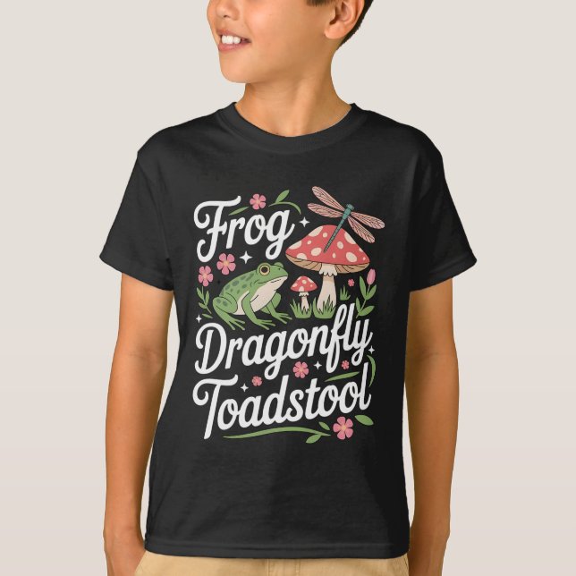 Frog Dragonfly Toadstool T Shirt (Framsida)