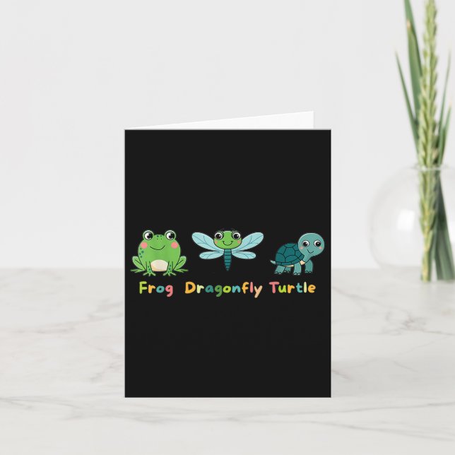 Frog Dragonfly Turtle Cute Kids Animal Friends Kort (Framsida)