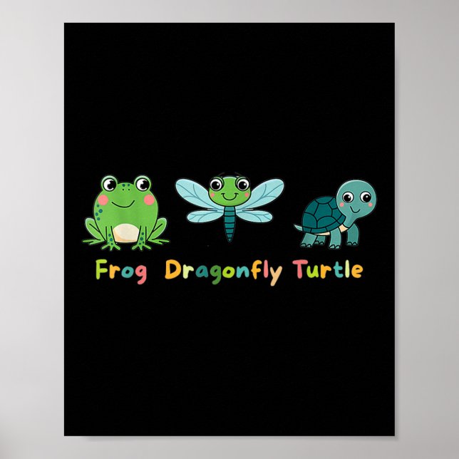 Frog Dragonfly Turtle Cute Kids Animal Friends Poster (Framsidan)