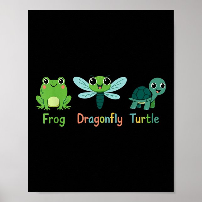 Frog Dragonfly Turtle Humor Subtle _1 Poster (Framsidan)
