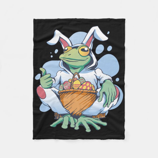 Frog Dressed As Easter Bunny With Eggs  Fleecefilt (Framsidan)