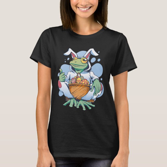 Frog Dressed As Easter Bunny With Eggs  T Shirt (Framsida)