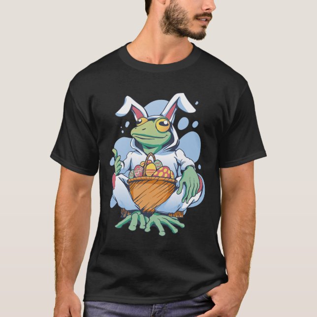 Frog Dressed As Easter Bunny With Eggs  T Shirt (Framsida)