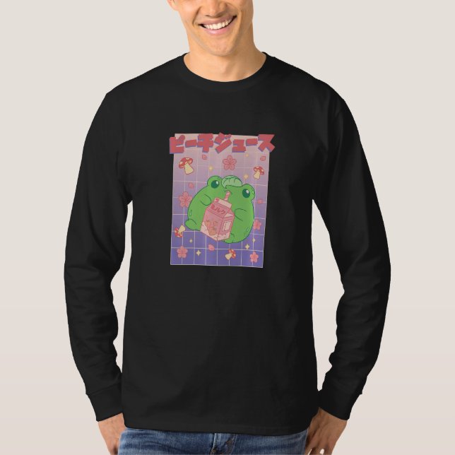 Frog Drinking Peach Juice Mjölk Drink Mushroom T Shirt (Framsida)
