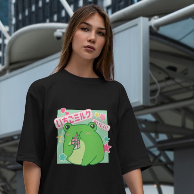 Frog Drinking Strawberry Mjölk T Shirt (Skapare uppladdad)
