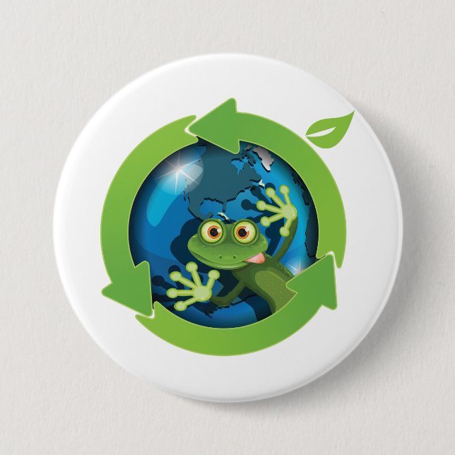 Frog Earth Day Recycling Eco Friendly Knapp (Framsida)
