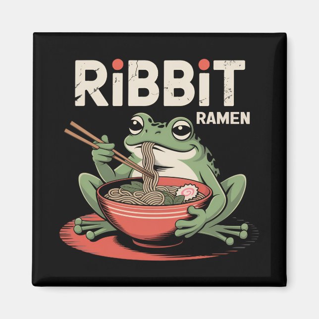 Frog Eating Ramen Funny Ribbit Ramen Magnet (Framsidan)