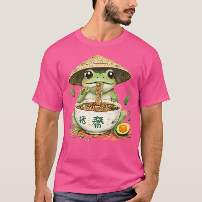 Frog Eating Ramen Japansk Art Cute Anime Älskare T Shirt (Framsida)