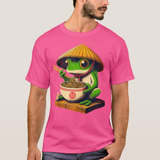 Frog Eating Ramen Kawaii Japanska Noodles Anime Lo T Shirt (Framsida)