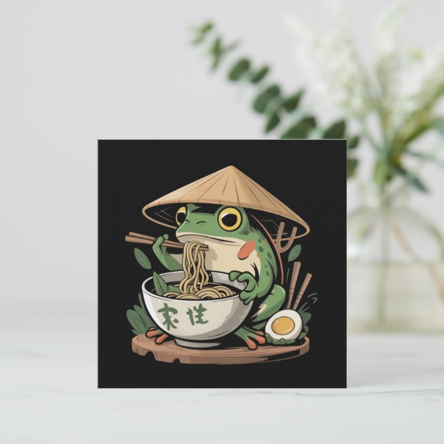 Frog Eating Ramen Kawaii Neko Japanese Noodles  Inbjudningar (Stående Fram)